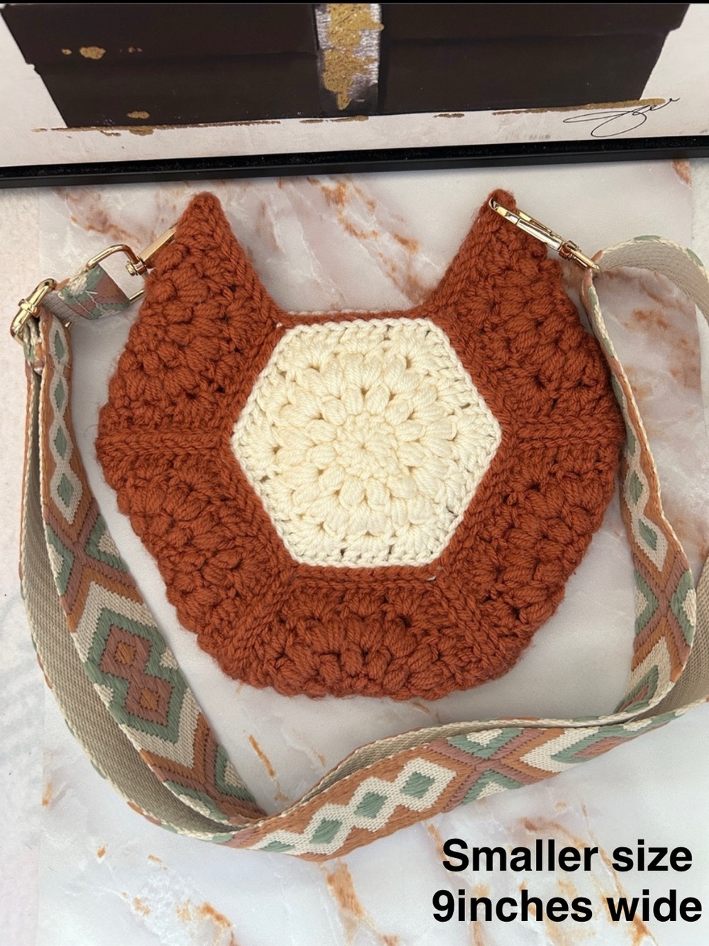 Hexagon Granny Square Crochet (Large) Bag Handmade - custom listing - Picture 2 of 3